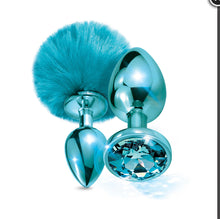 Load image into Gallery viewer, Nixie Metal Butt Plug Set Pom Pom And Jewel Inlaid Blue Metallic