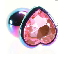 Load image into Gallery viewer, Small Aluminum Plug with Pink Heart Gem in Multicolor