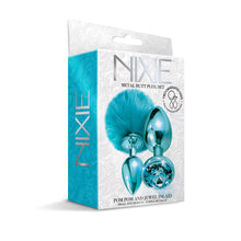Load image into Gallery viewer, Nixie Metal Butt Plug Set Pom Pom And Jewel Inlaid Blue Metallic