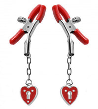 Load image into Gallery viewer, Master Series Charmed Heart Padlock Nipple Clamps/Keys to my heart nipple clamps