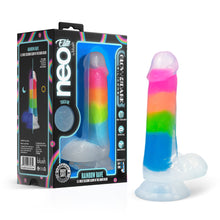 Load image into Gallery viewer, Neo Elite Glow In The Dark Rainbow Rave 6.5" Silicone Dual Density Dildo
