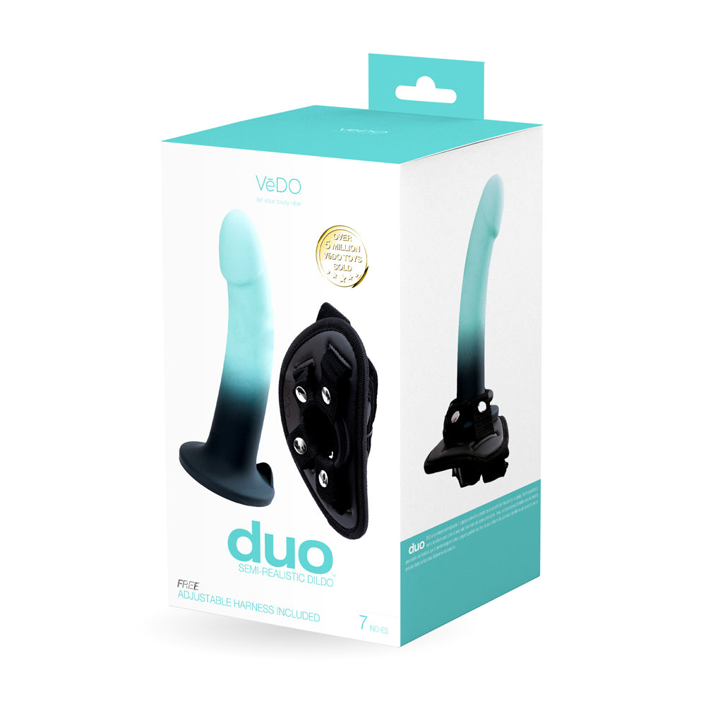 Duo Silicone Dildo With Harness Turquoise/Black