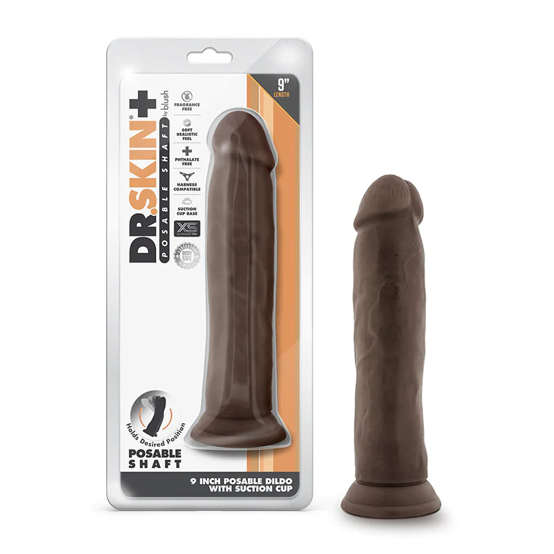 Dr Skin Posable Shaft 9 inch with Suction Cup- BROWN