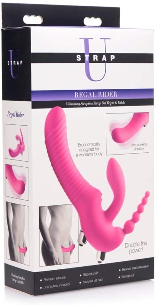 U STRAP Regal Rider Vibrating Strapless Strap- on Triple G Dildo - Pink